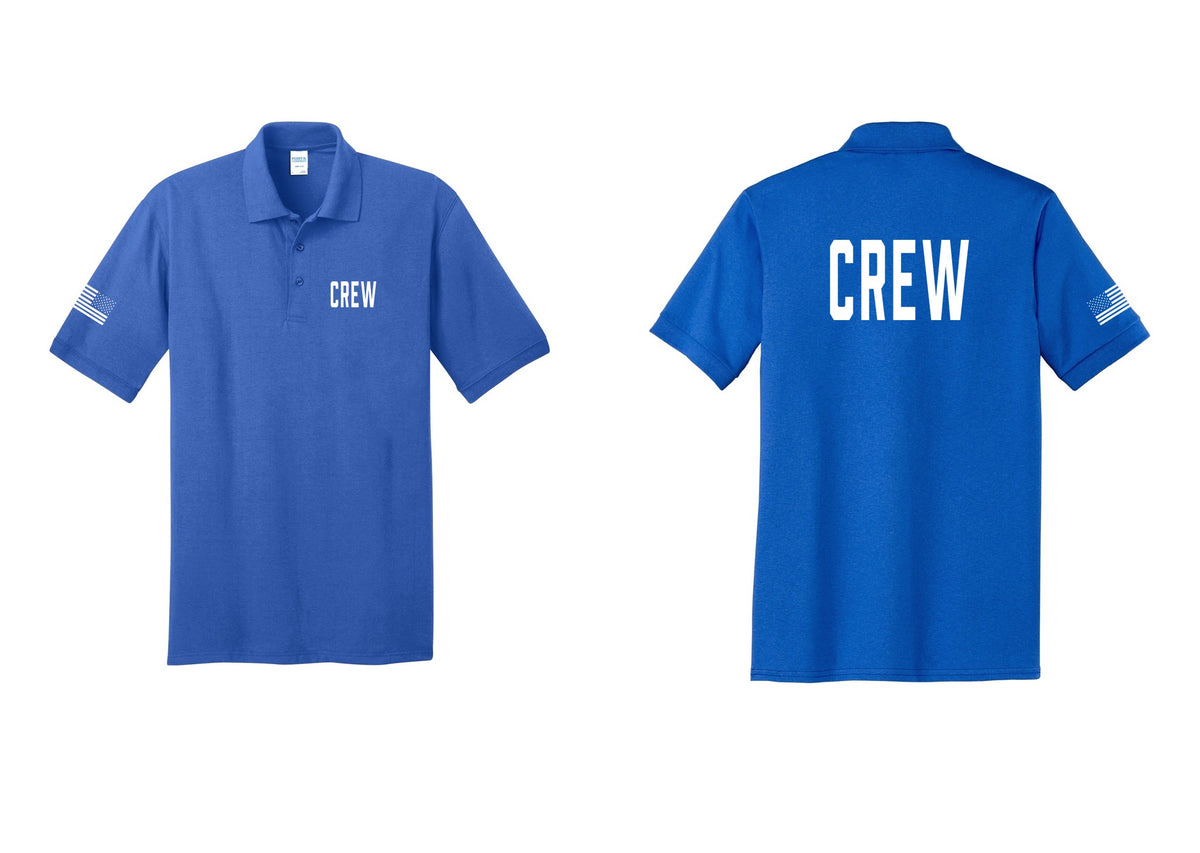 NYC Factory Crew Polo Shirt for Event Staff & Production Teams (Classic) - Chest + Back + US Flag Sleeve - Royal