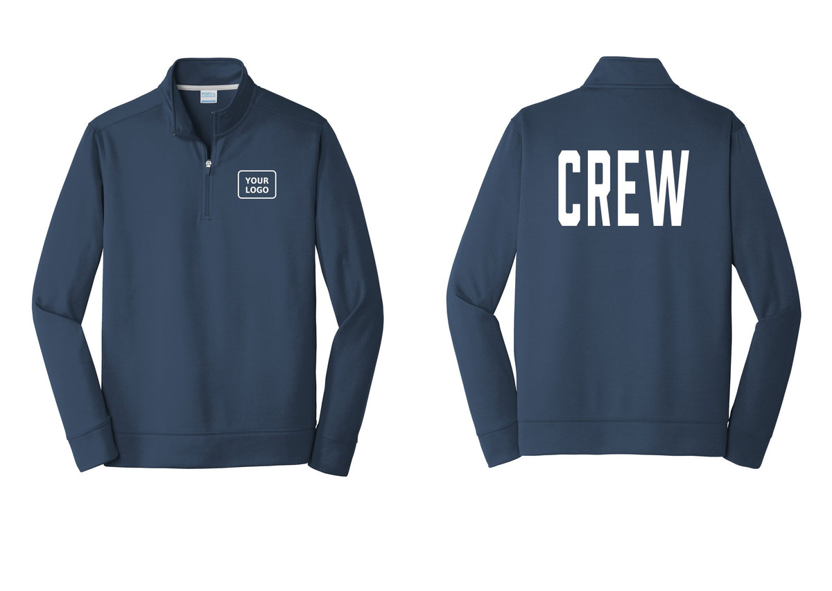 NYC Factory Custom Work Crew Uniform Performance Fleece 1/4-Zip Pullover Sweatshirt with Your Logo (Classic) - Your Logo + Back - Navy