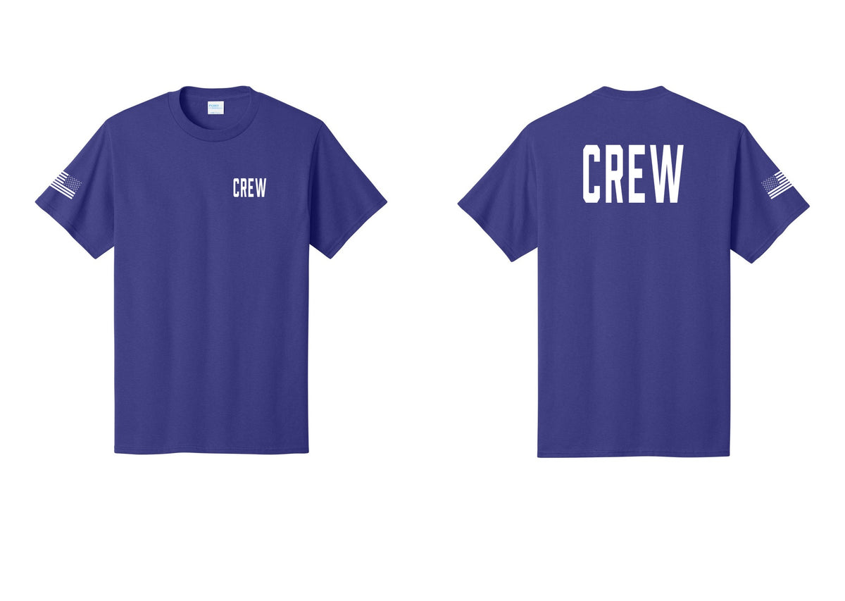 NYC Factory Crew T-Shirt for Event Staff & Production Teams (Classic) - Chest + Back + US Flag Sleeve - Purple