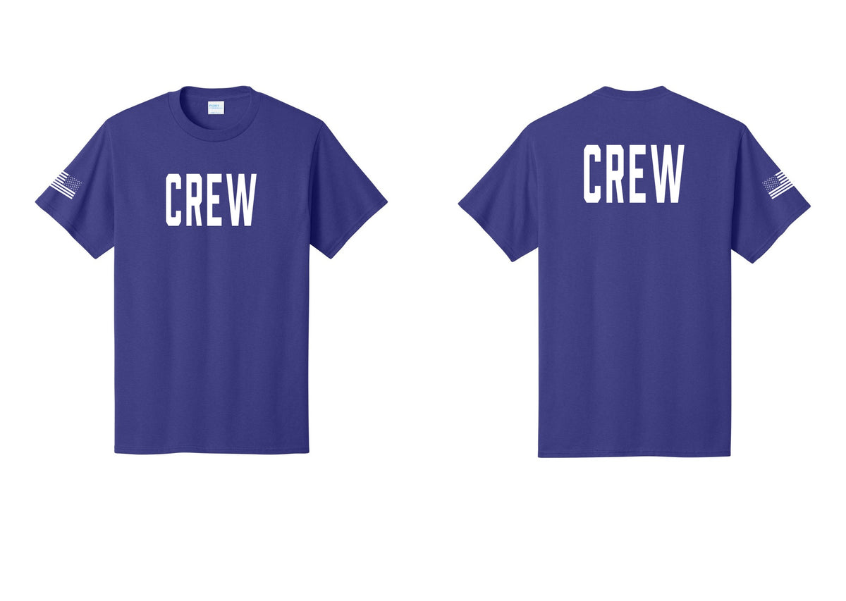 NYC Factory Crew T-Shirt for Event Staff & Production Teams (Classic) - Front + Back + US Flag Sleeve - Purple