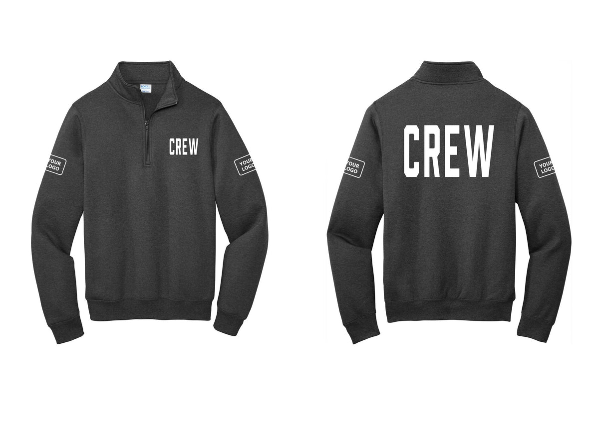 NYC Factory Custom Work Crew Uniform Cotton Fleece 1/4-Zip Pullover Sweatshirt with Your Logo (Classic) - Chest + Back + Your Logo Sleeves - Dark Heather Grey