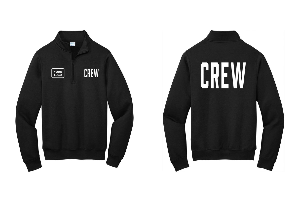NYC Factory Custom Work Crew Uniform Cotton Fleece 1/4-Zip Pullover Sweatshirt with Your Logo (Classic) - CREW + Your Logo + Back - Black