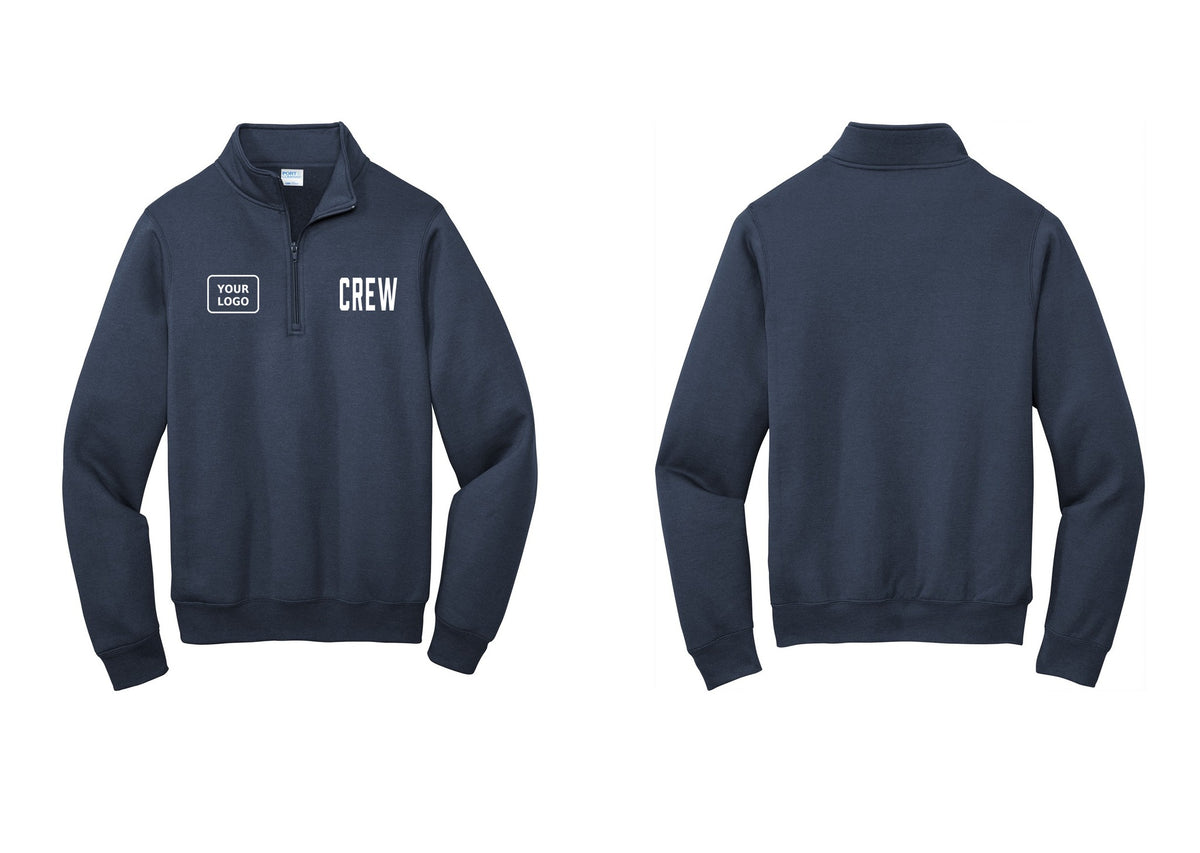 NYC Factory Custom Work Crew Uniform Cotton Fleece 1/4-Zip Pullover Sweatshirt with Your Logo (Classic) - CREW + Your Logo - Navy