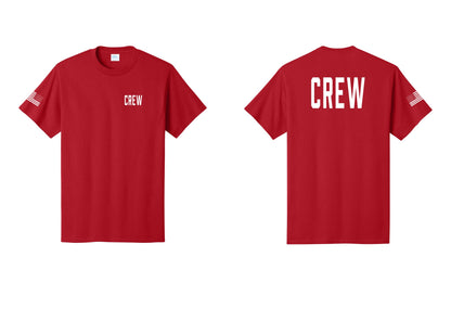 NYC Factory Crew T-Shirt for Event Staff & Production Teams (Classic) - Chest + Back + US Flag Sleeve - Red
