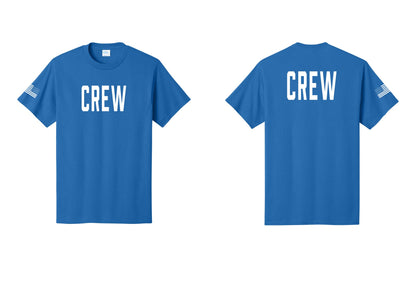 NYC Factory Crew T-Shirt for Event Staff & Production Teams (Classic) - Front + Back + US Flag Sleeve - Royal