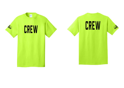 NYC Factory Crew T-Shirt for Event Staff & Production Teams (Classic) - Front + Back + US Flag Sleeve - Safety Green