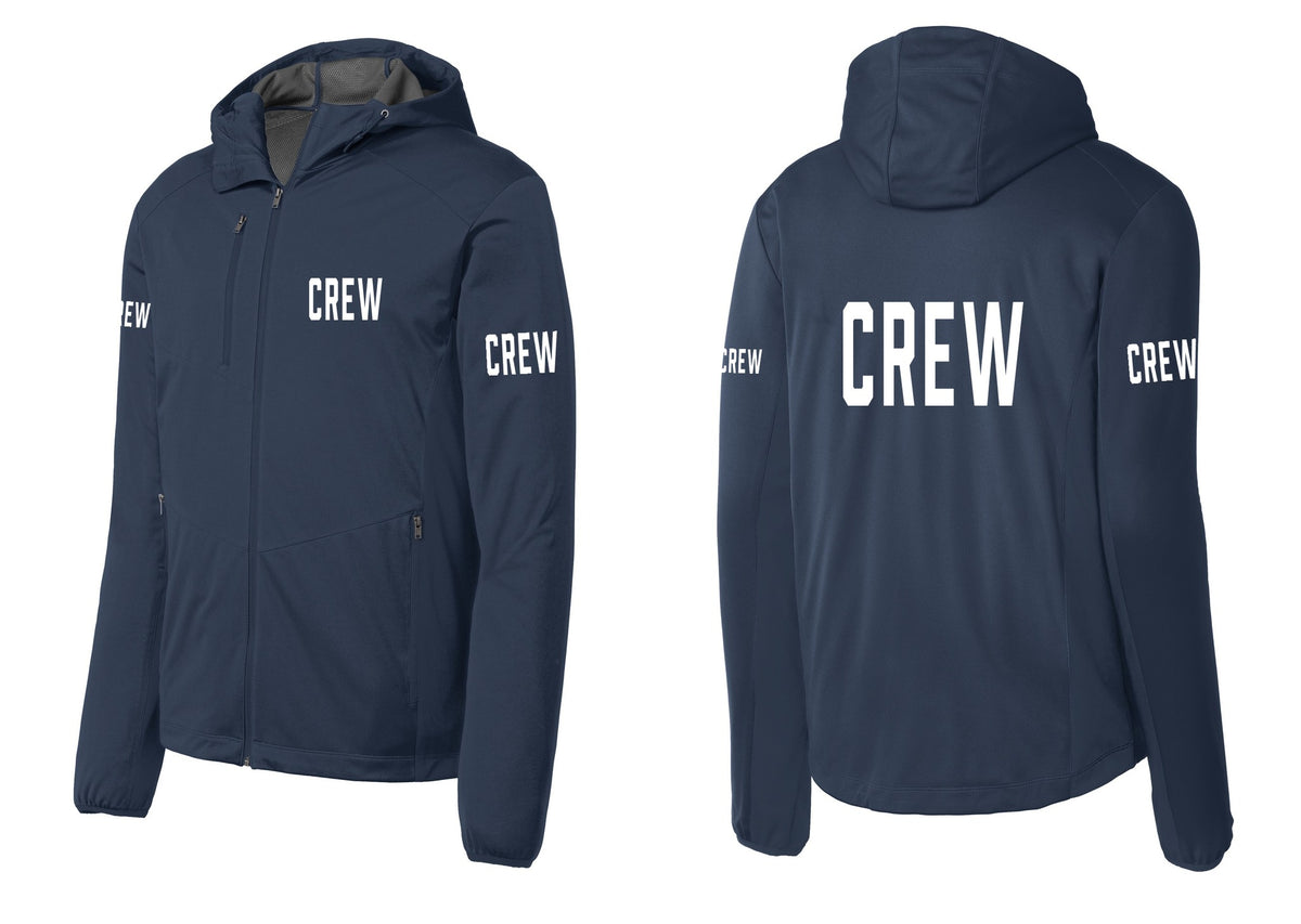 NYC Factory Crew Soft Shell Hooded Jacket for Event Staff & Production Teams (Classic) - Chest + Back + Crew Sleeves - Dress Blue Navy