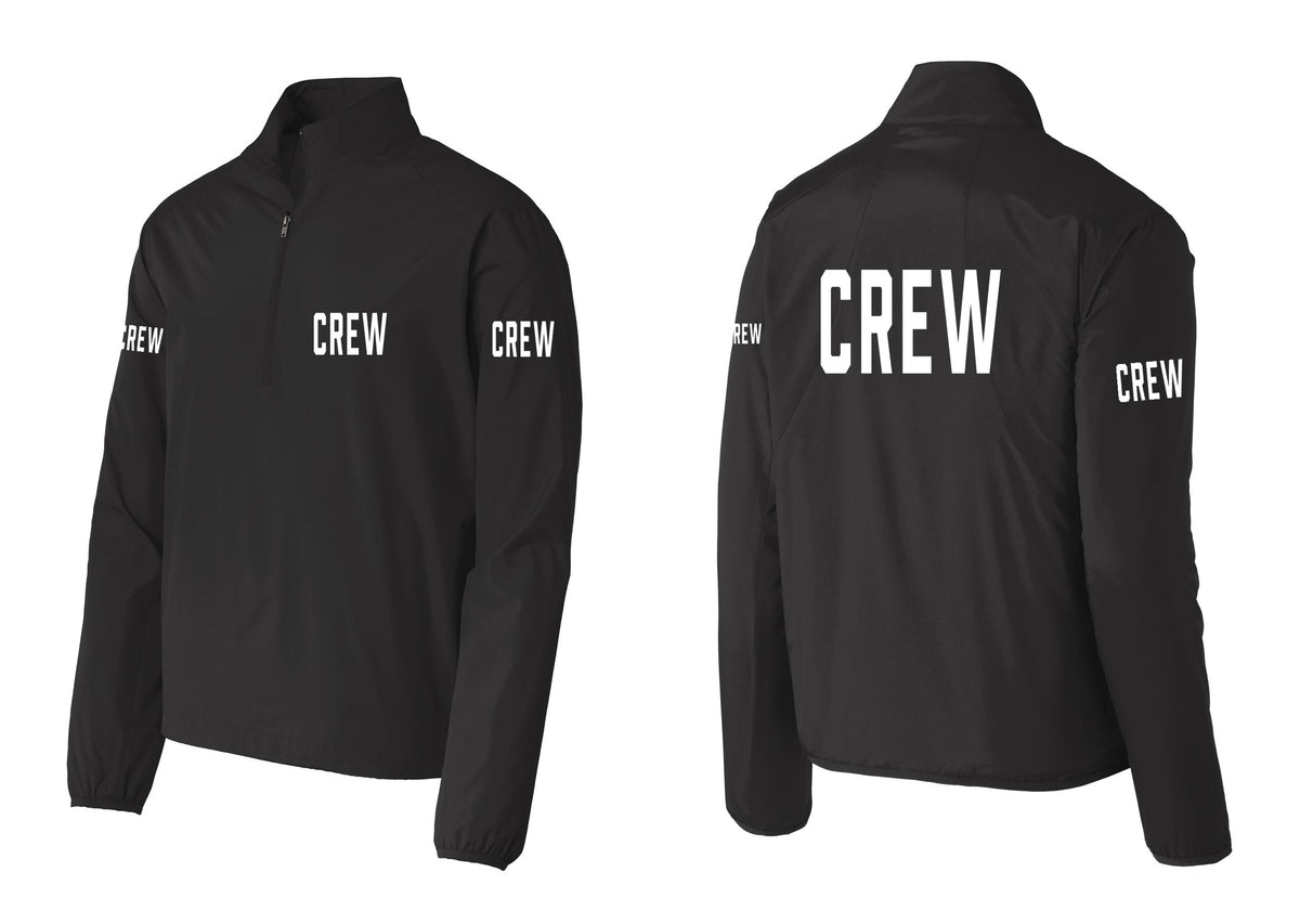 NYC Factory Crew Windbreaker 1/2-Zip Pullover for Event Staff & Production Teams (Classic) - Chest + Back + Crew Sleeves - Black