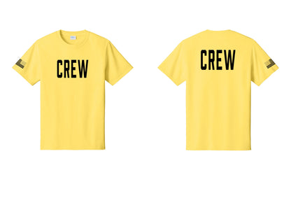 NYC Factory Crew T-Shirt for Event Staff & Production Teams (Classic) - Front + Back + US Flag Sleeve - Yellow