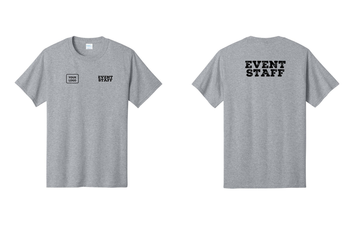 NYC Factory Custom Logo Event Staff T-Shirt - EVENT STAFF + Your Logo + Back - Athletic Heather