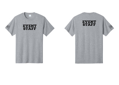 NYC Factory Custom Logo Event Staff T-Shirt - Front + Back + Your Logo Sleeve - Athletic Heather