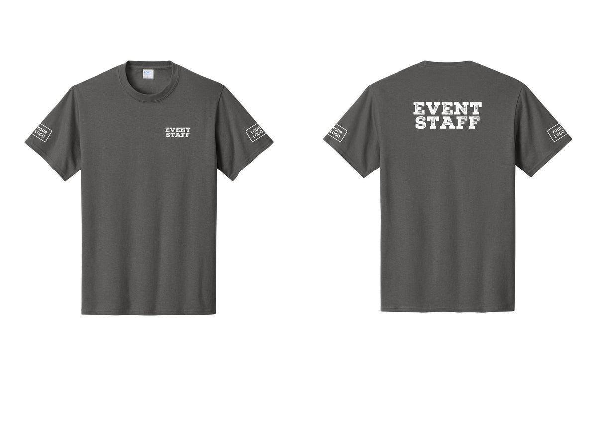 NYC Factory Custom Logo Event Staff T-Shirt - Chest + Back + Your Logo Sleeves - Charcoal