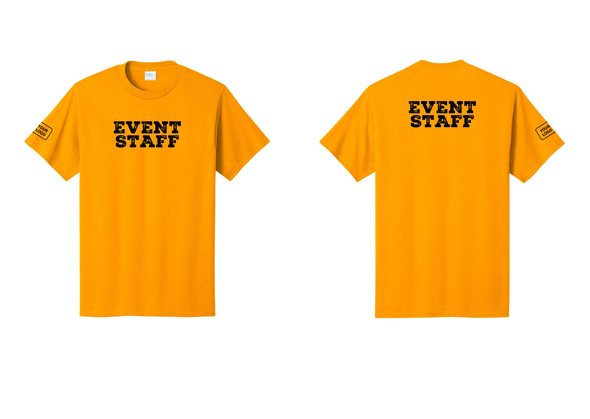 NYC Factory Custom Logo Event Staff T-Shirt - Front + Back + Your Logo Sleeve - Gold