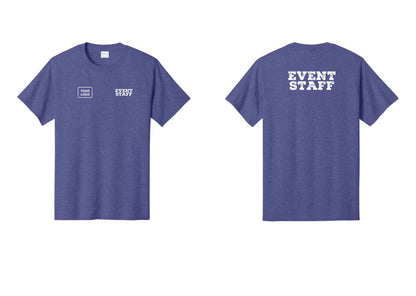 NYC Factory Custom Logo Event Staff T-Shirt - EVENT STAFF + Your Logo + Back - Heather Purple