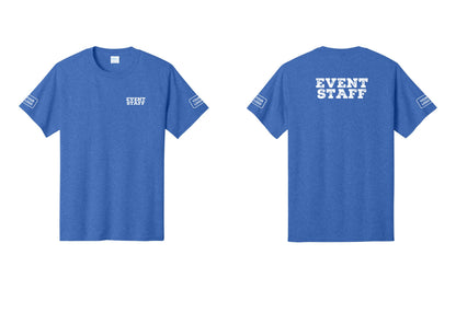 NYC Factory Custom Logo Event Staff T-Shirt - Chest + Back + Your Logo Sleeves - Heather Royal