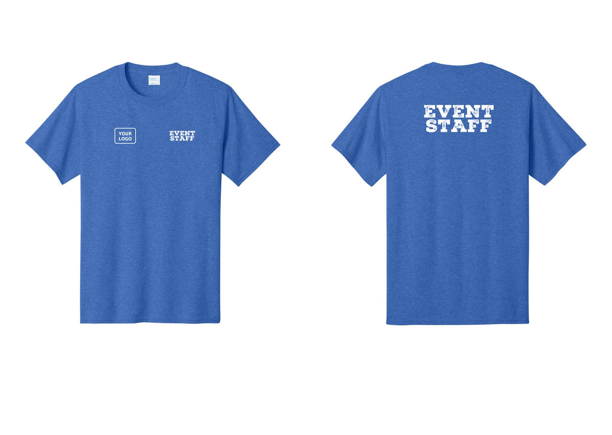 NYC Factory Custom Logo Event Staff T-Shirt - EVENT STAFF + Your Logo + Back - Heather Royal
