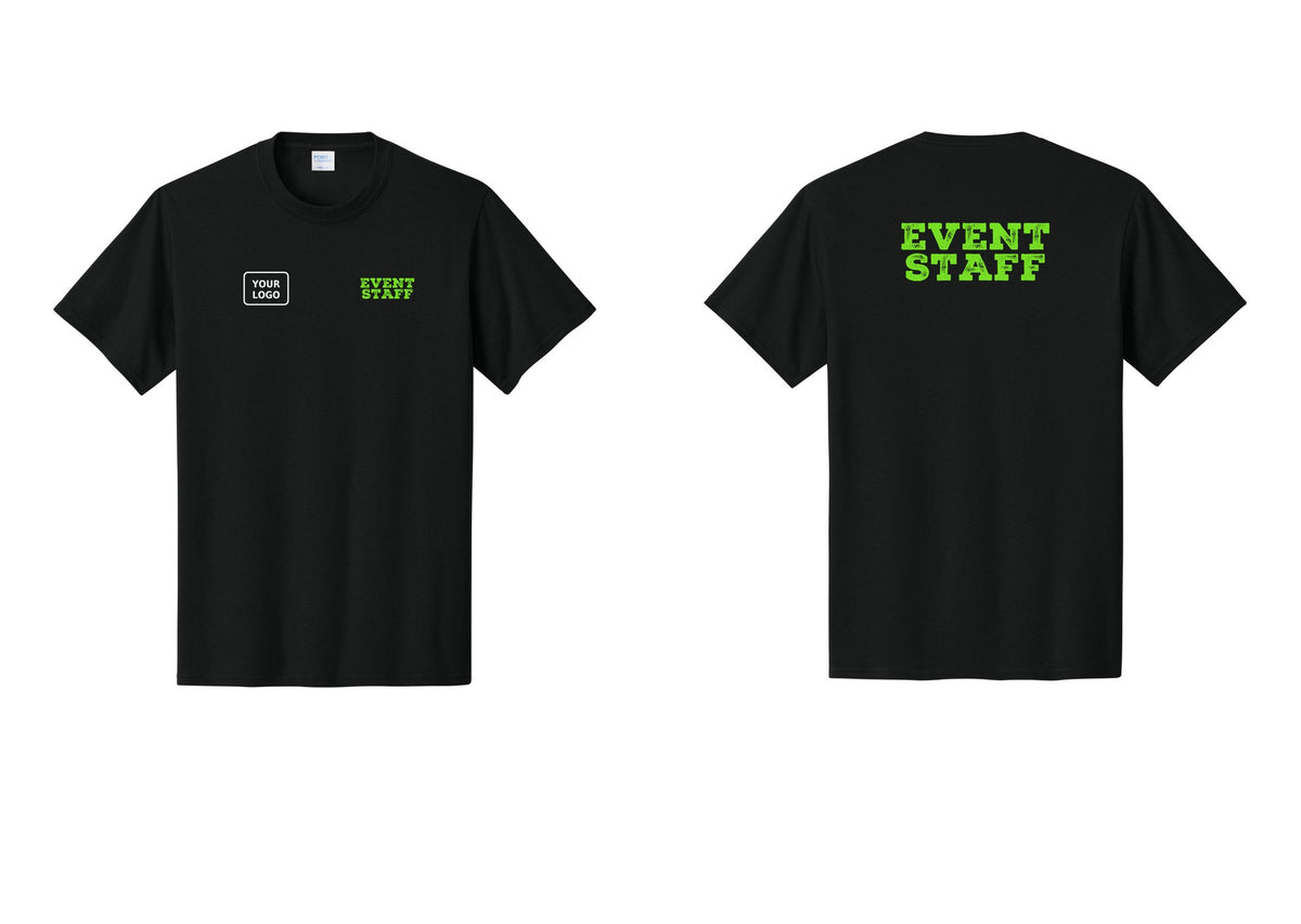 NYC Factory Custom Logo Event Staff T-Shirt - EVENT STAFF + Your Logo + Back - Black / Neon
