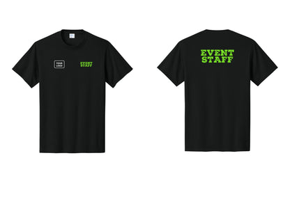 NYC Factory Custom Logo Event Staff T-Shirt - EVENT STAFF + Your Logo + Back - Black / Neon