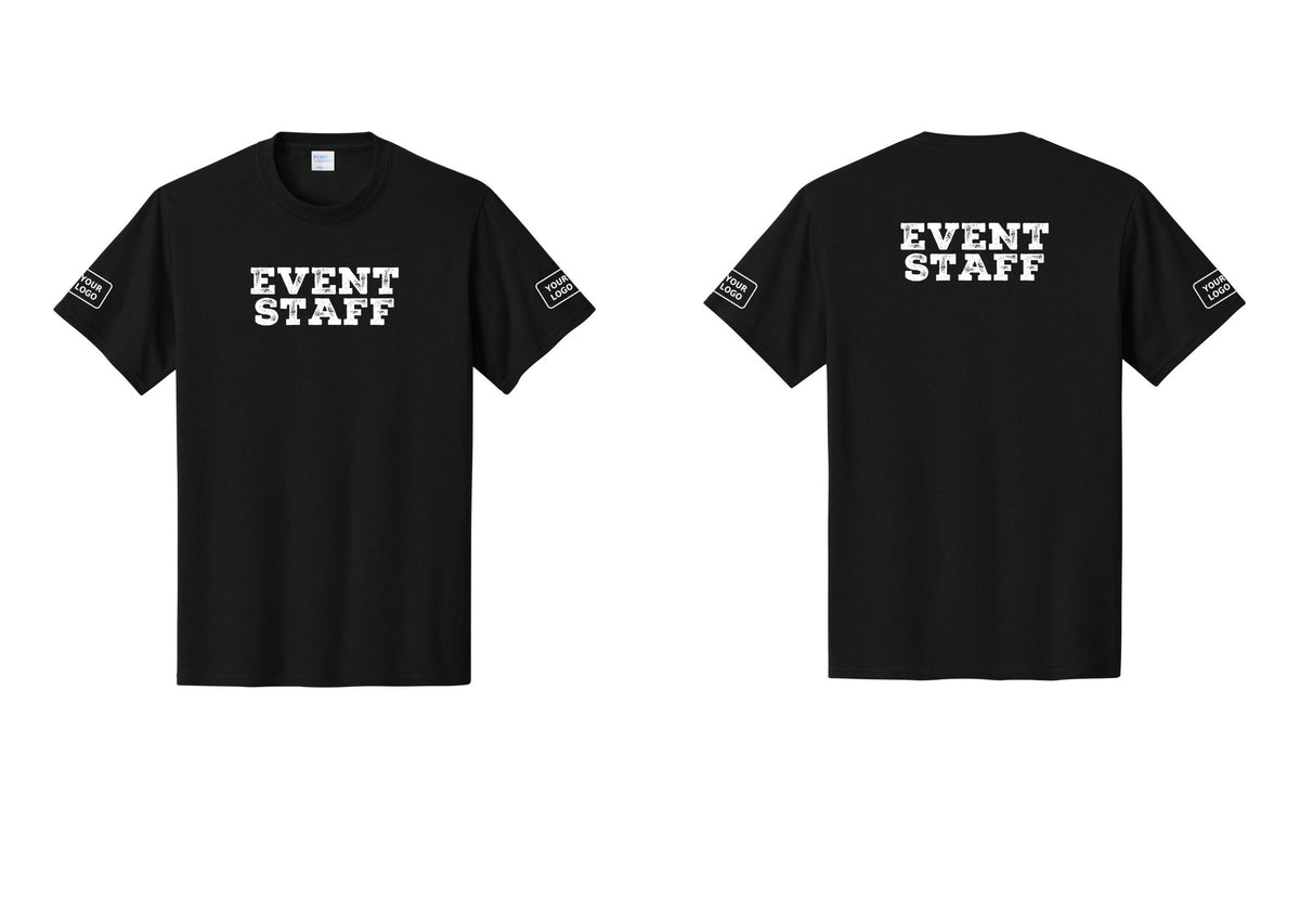 NYC Factory Custom Logo Event Staff T-Shirt - Front + Back + Your Logo Sleeves - Black