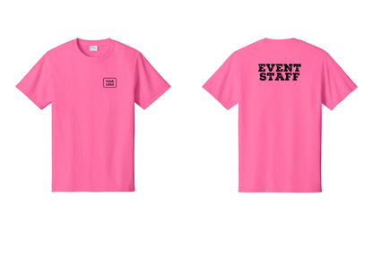 NYC Factory Custom Logo Event Staff T-Shirt - Your Logo + Back - Neon Pink