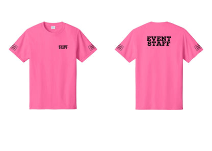 NYC Factory Custom Logo Event Staff T-Shirt - Chest + Back + Your Logo Sleeves - Neon Pink
