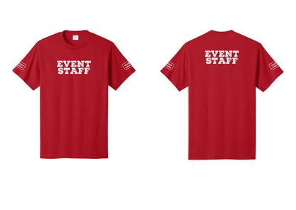 NYC Factory Custom Logo Event Staff T-Shirt - Front + Back + Your Logo Sleeves - Red