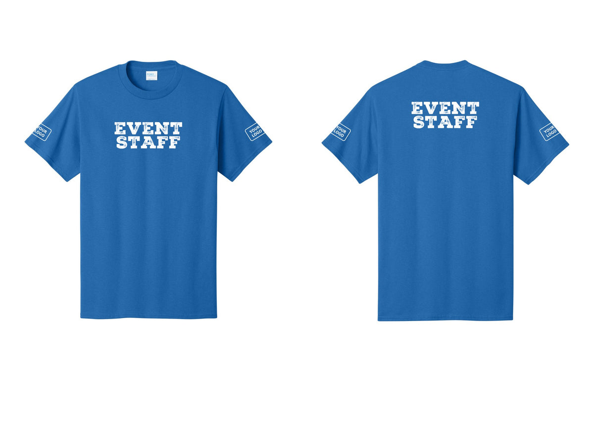 NYC Factory Custom Logo Event Staff T-Shirt - Front + Back + Your Logo Sleeves - Royal