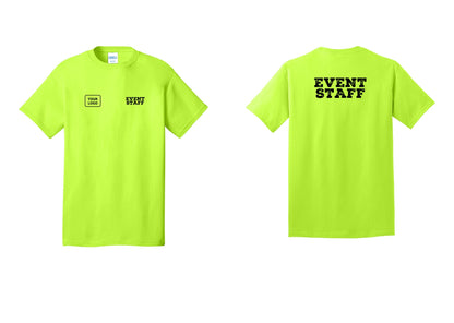 NYC Factory Custom Logo Event Staff T-Shirt - EVENT STAFF + Your Logo + Back - Safety Green