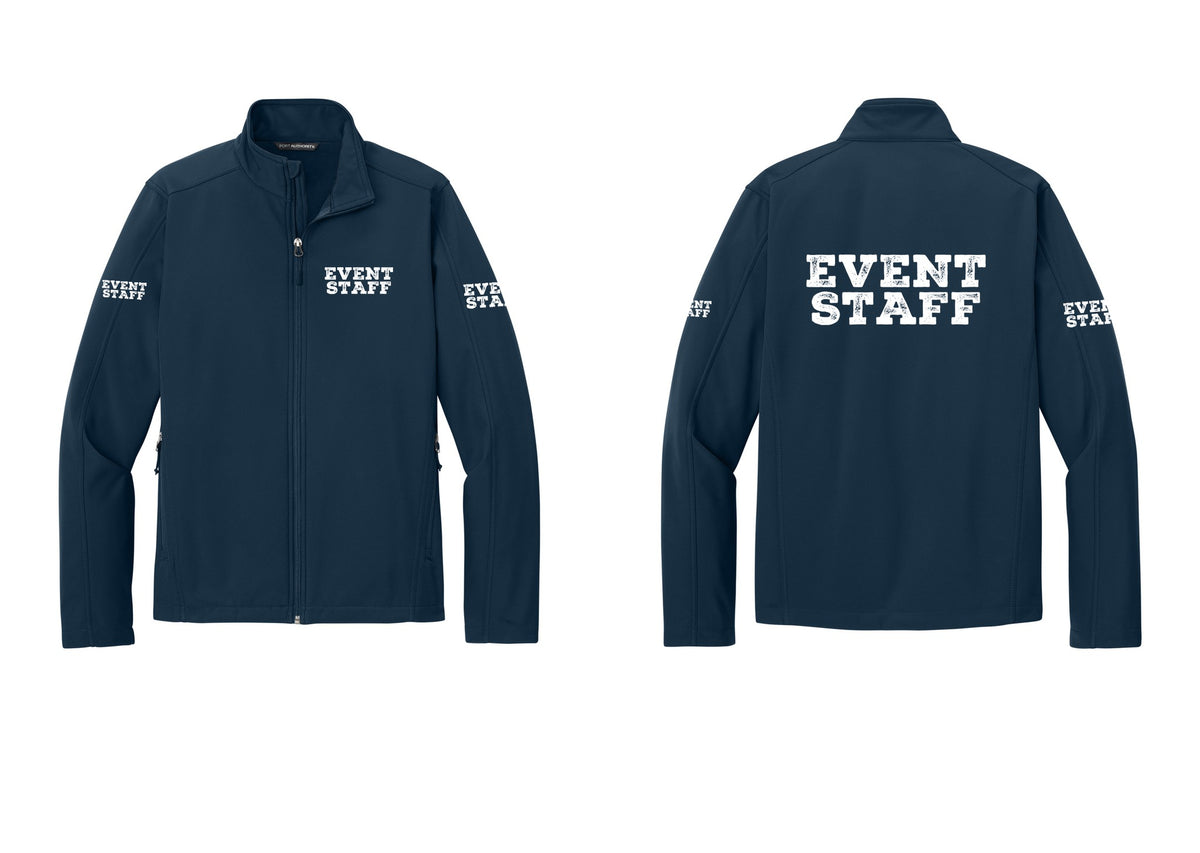 NYC Factory Event Staff Soft Shell Jacket (Rustic) - Chest + Back + Event Staff Sleeves - Dress Blue Navy