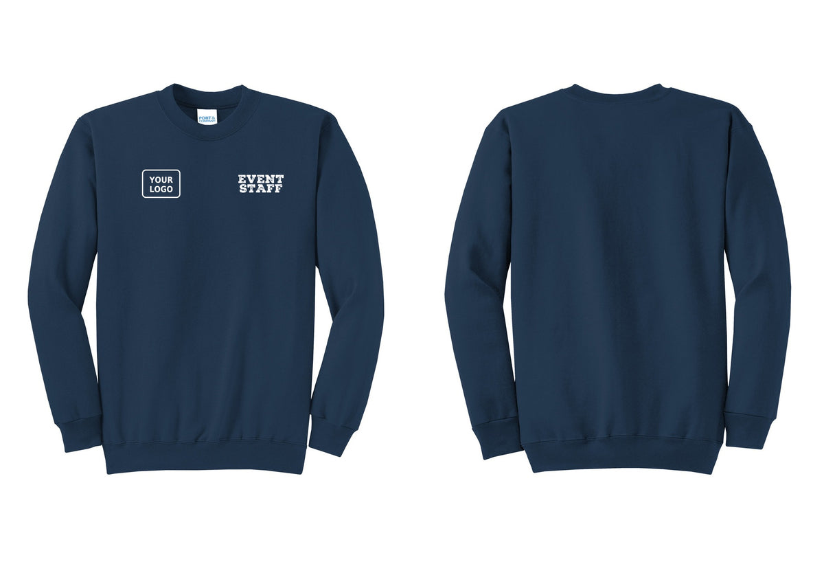 NYC Factory Custom Logo Event Staff Cotton Fleece Crewneck Sweatshirt (Rustic) - EVENT STAFF + Your Logo - Navy