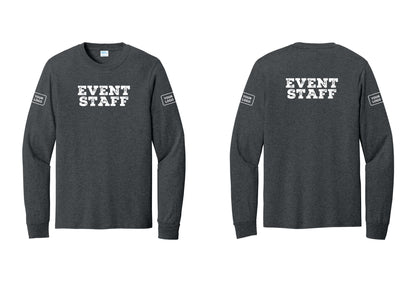 NYC Factory Custom Logo Event Staff Cotton Long Sleeve T-Shirt (Rustic) - Front + Back + Your Logo Sleeves - Dark Heather Grey