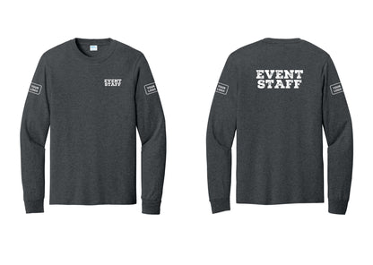 NYC Factory Custom Logo Event Staff Cotton Long Sleeve T-Shirt (Rustic) - Chest + Back + Your Logo Sleeves - Dark Heather Grey