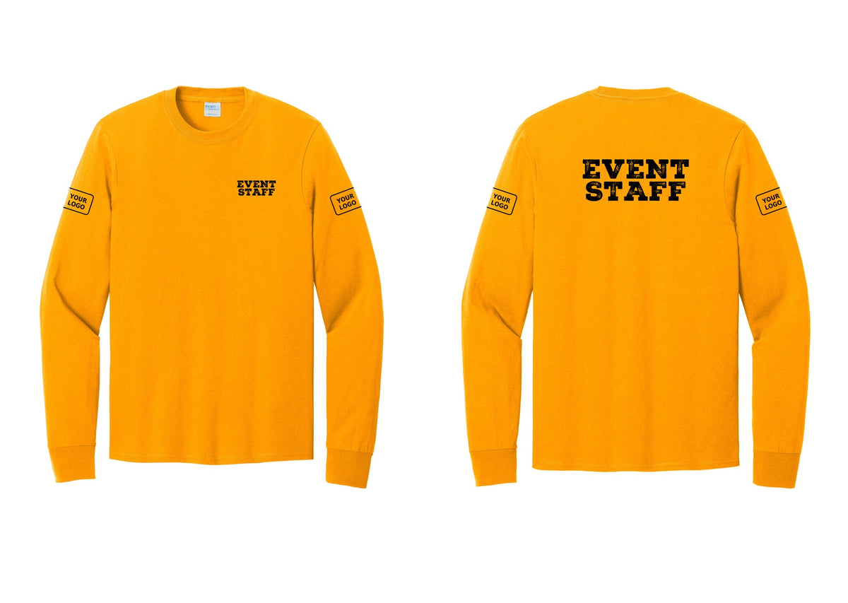 NYC Factory Custom Logo Event Staff Cotton Long Sleeve T-Shirt (Rustic) - Chest + Back + Your Logo Sleeves - Gold