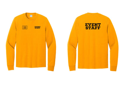 NYC Factory Custom Logo Event Staff Cotton Long Sleeve T-Shirt (Rustic) - EVENT STAFF + Your Logo + Back - Gold