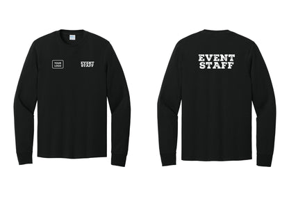 NYC Factory Custom Logo Event Staff Cotton Long Sleeve T-Shirt (Rustic) - EVENT STAFF + Your Logo + Back - Black