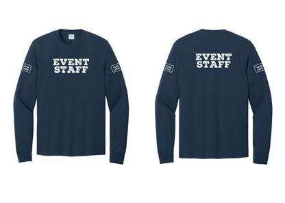 NYC Factory Custom Logo Event Staff Cotton Long Sleeve T-Shirt (Rustic) - Front + Back + Your Logo Sleeves - Navy