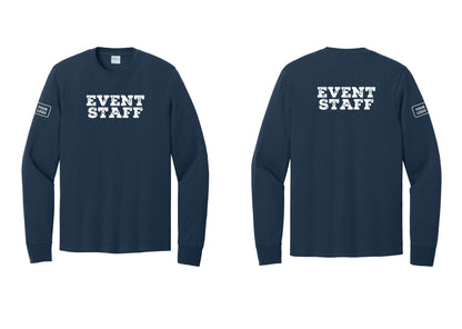 NYC Factory Custom Logo Event Staff Cotton Long Sleeve T-Shirt (Rustic) - Front + Back + Your Logo Sleeve - Navy