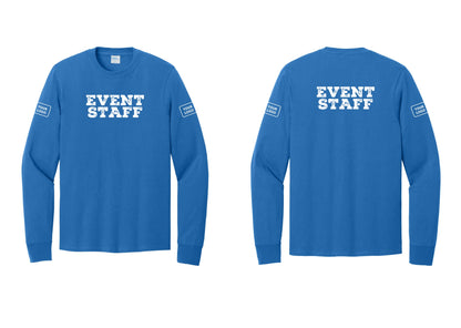 NYC Factory Custom Logo Event Staff Cotton Long Sleeve T-Shirt (Rustic) - Front + Back + Your Logo Sleeves - Royal