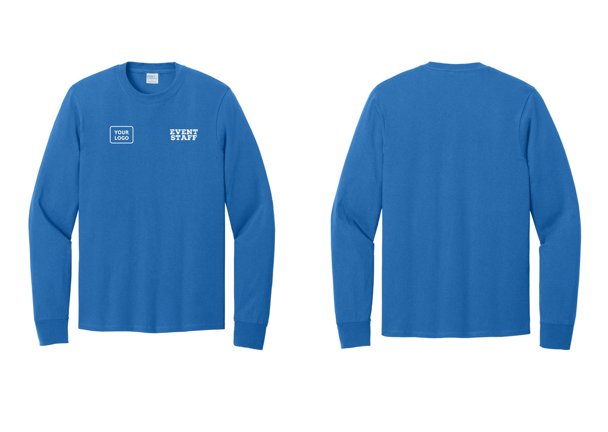 NYC Factory Custom Logo Event Staff Cotton Long Sleeve T-Shirt (Rustic) - EVENT STAFF + Your Logo - Royal