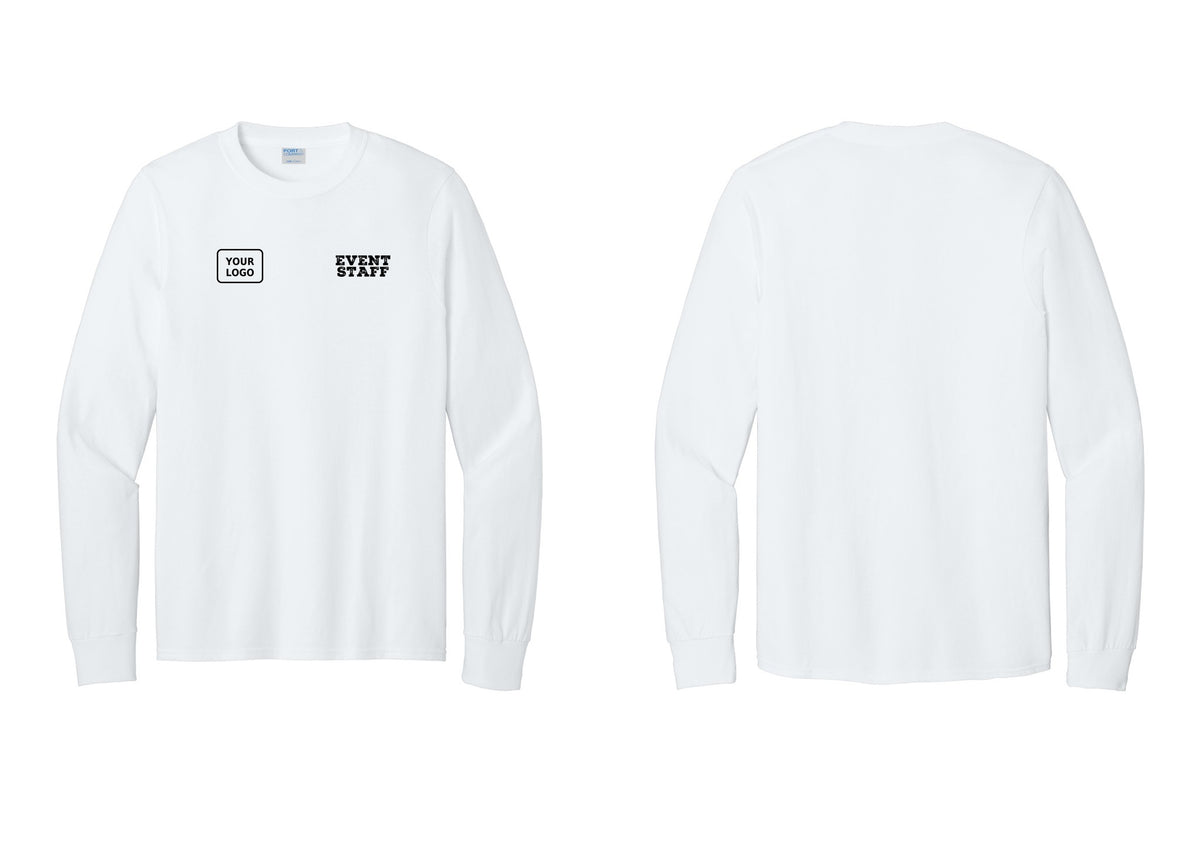NYC Factory Custom Logo Event Staff Cotton Long Sleeve T-Shirt (Rustic) - EVENT STAFF + Your Logo - White