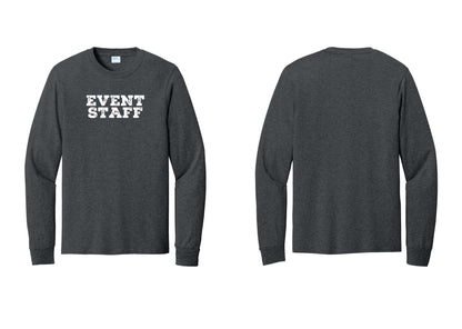 NYC Factory Event Staff Cotton Long Sleeve T-Shirt (Rustic) - Front Only - Dark Heather Grey