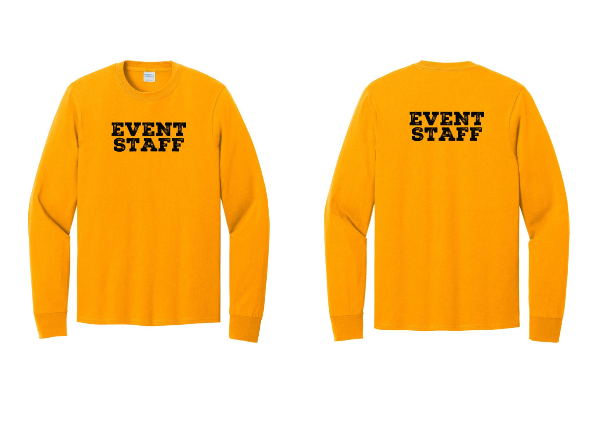 NYC Factory Event Staff Cotton Long Sleeve T-Shirt (Rustic) - Front + Back - Gold