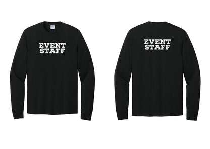NYC Factory Event Staff Cotton Long Sleeve T-Shirt (Rustic) - Front + Back - Black
