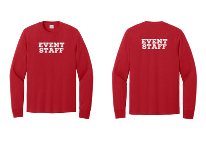 NYC Factory Event Staff Cotton Long Sleeve T-Shirt (Rustic) - Front + Back - Red