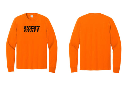 NYC Factory Event Staff Cotton Long Sleeve T-Shirt (Rustic) - Front Only - Safety Orange
