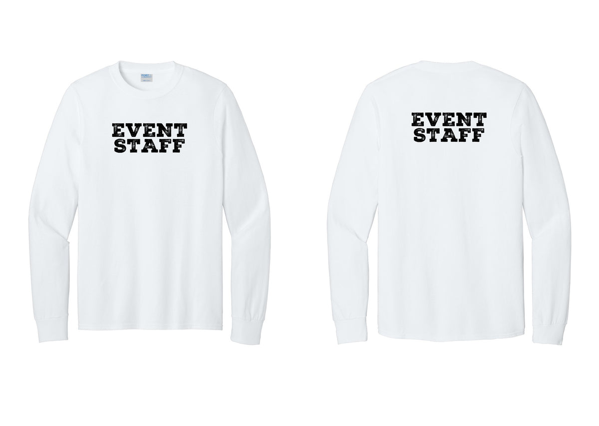 NYC Factory Event Staff Cotton Long Sleeve T-Shirt (Rustic) - Front + Back - White