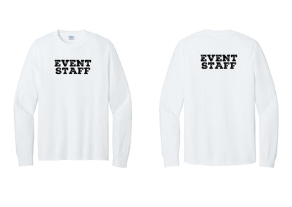 NYC Factory Event Staff Cotton Long Sleeve T-Shirt (Rustic) - Front + Back - White