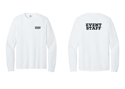 NYC Factory Event Staff Cotton Long Sleeve T-Shirt (Rustic) - Chest + Back - White