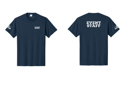 NYC Factory Event Staff T-Shirt - Chest + Back + US Flag Sleeve - Navy