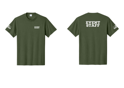 NYC Factory Event Staff T-Shirt - Chest + Back + US Flag Sleeve - Olive
